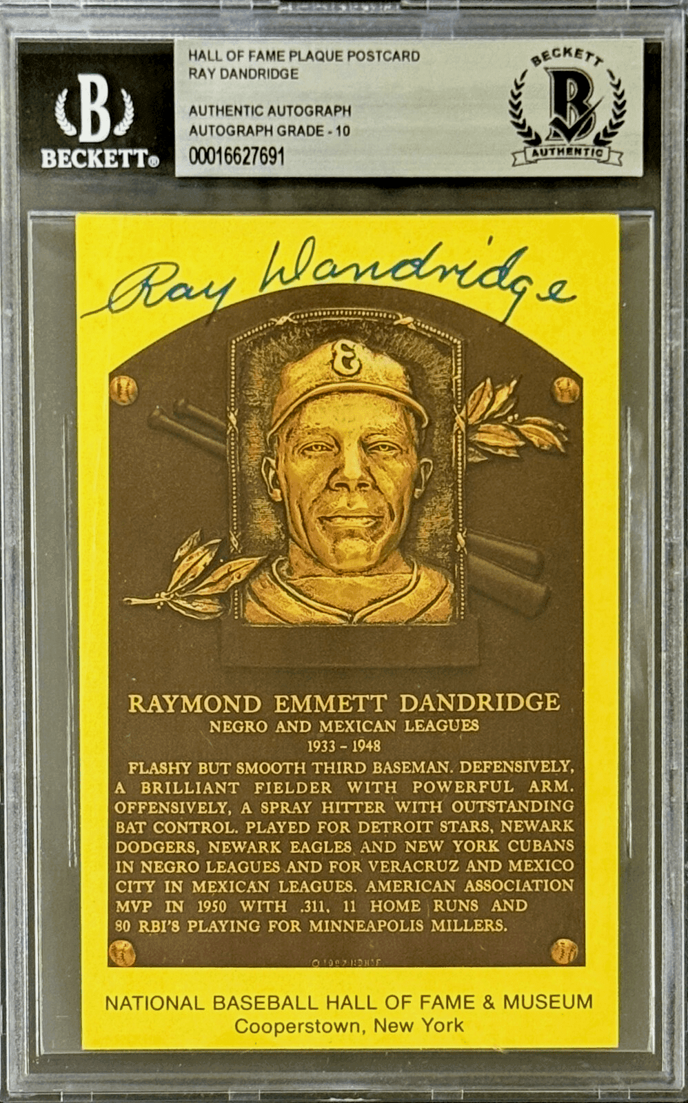 Ray Dandridge Signed Autographed Hall of Fame Plaque Postcard Beckett 16627691 Ray Dandridge Card 16627691, Newark Eagles, supplier stock photo