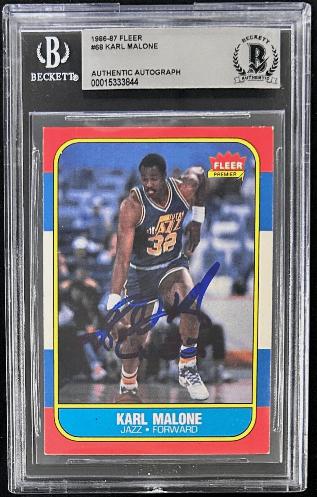 Karl Malone Signed 1986-87 Fleer Card #68 Beckett Utah Jazz 15333844 Karl Malone Card 15333844, Utah Jazz, supplier stock photo