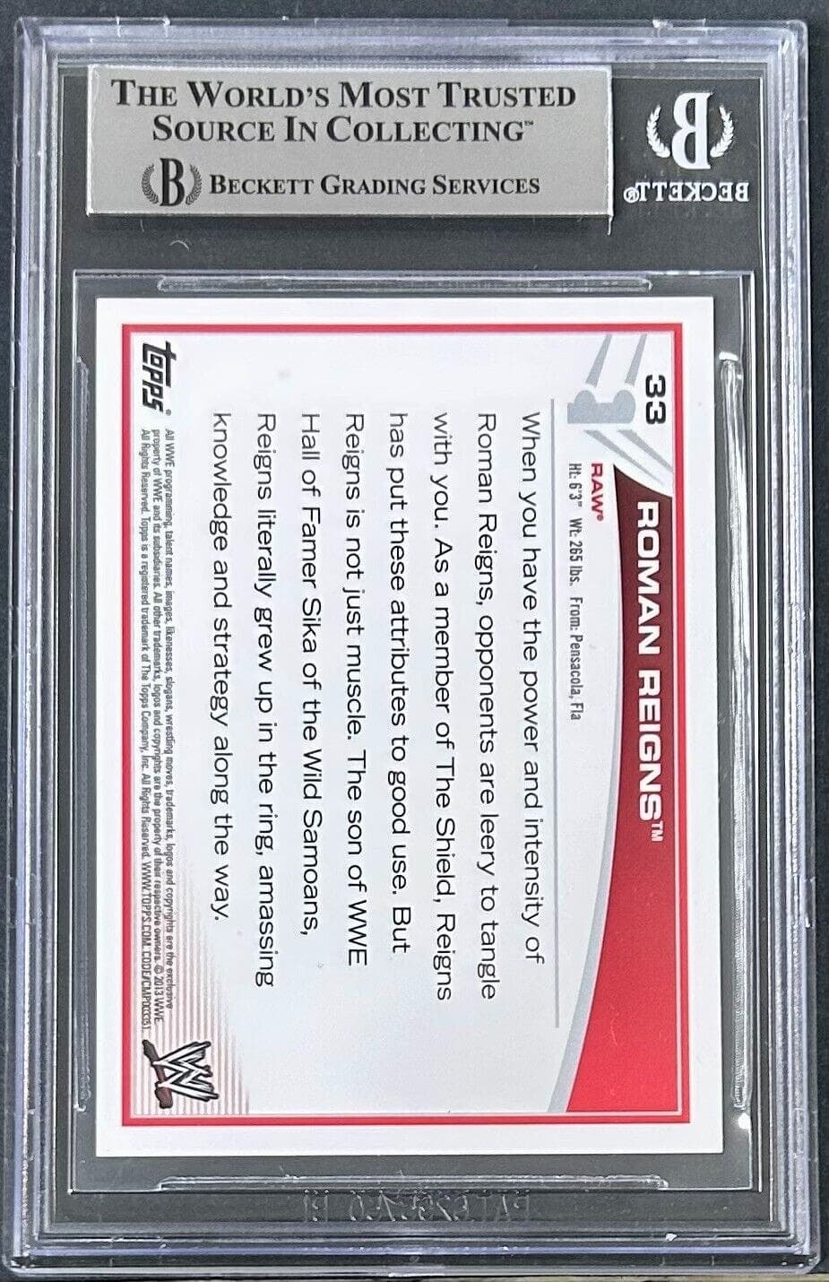 Roman Reigns Signed 2013 Topps WWE RAW #33 Beckett Rookie Card 16092029 Roman Reigns Card 16092029, view 2, supplier stock photo