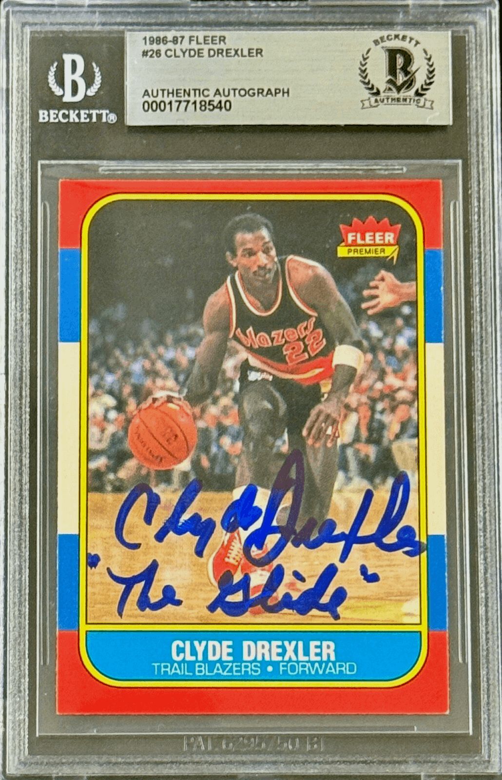 Clyde Drexler Signed 1986-87 Fleer Rookie Card #26 Beckett 17718540 “The Glide” Clyde Drexler Card 14059488, supplier stock photo