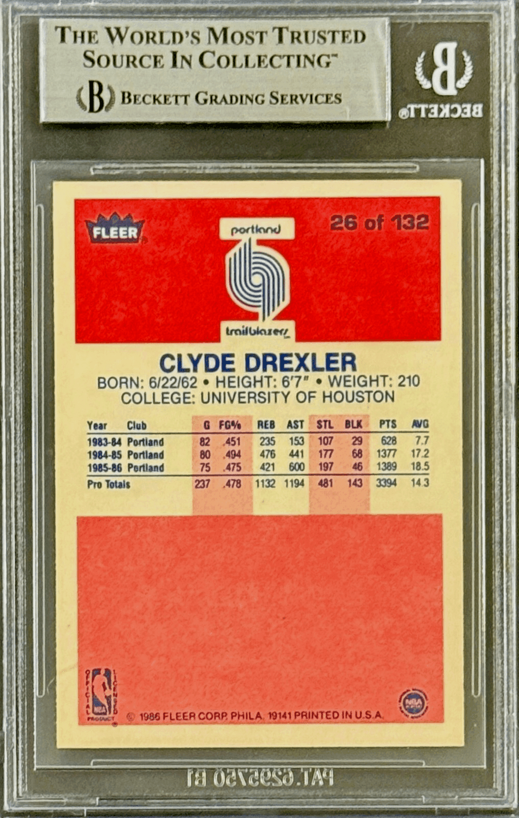 Clyde Drexler Signed 1986-87 Fleer Rookie Card #26 Beckett 17718540 “The Glide” Clyde Drexler Card 14059488, view 2, supplier stock photo