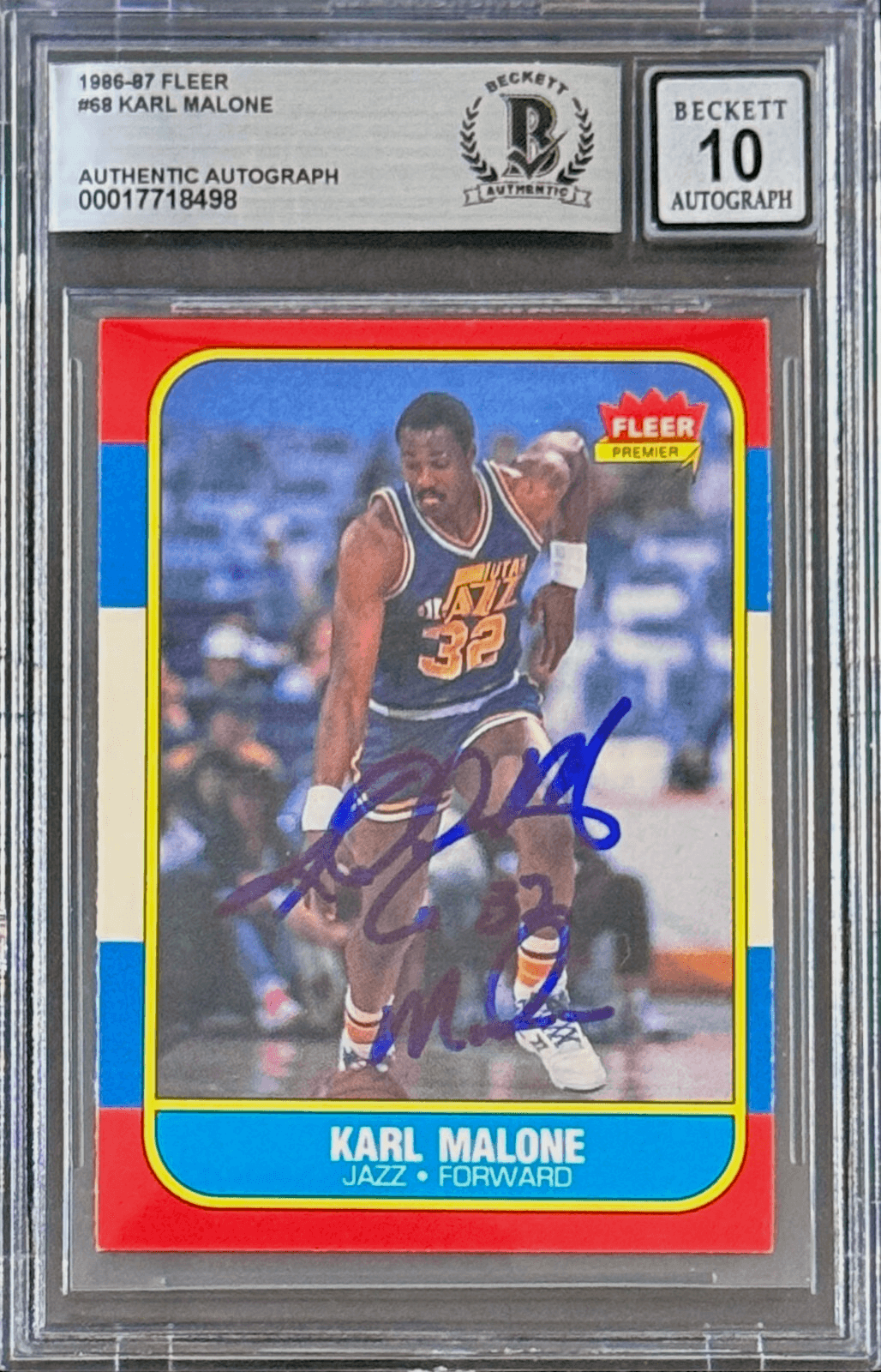Karl Malone Signed 1986-87 Fleer Card #68 Beckett Auto 10 17718498 Mailman Karl Malone Card 17718498, supplier stock photo