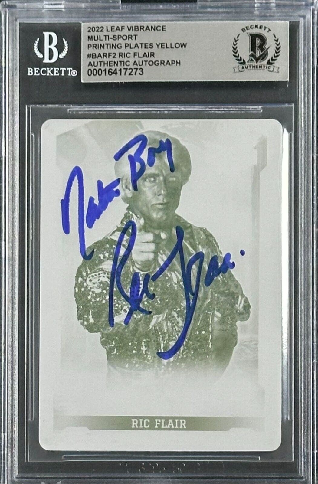 Ric Flair Signed 2022 Leaf Vibrance Printing Plate Yellow Beckett 16417273 Ric Flair Card 16417273, supplier stock photo