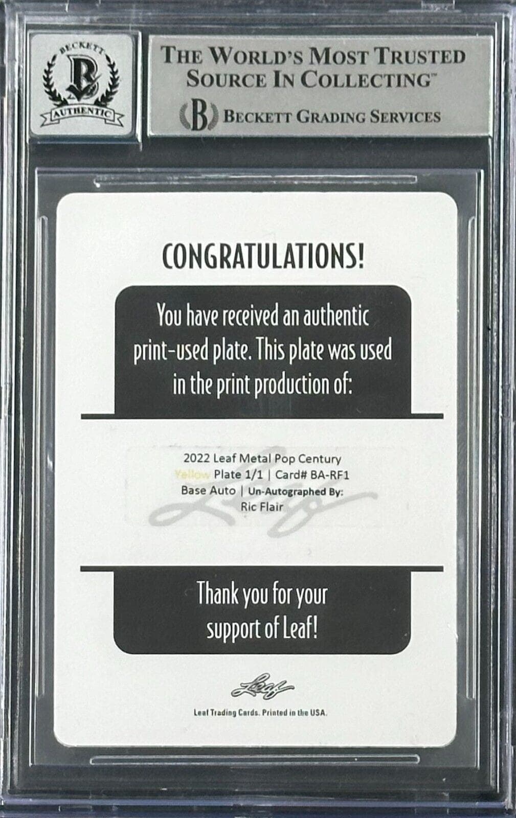 Ric Flair Signed 2022 Leaf Metal Pop Century Printing Plate Yellow BAS 16416658 Ric Flair Card 16416658, view 2, supplier stock photo