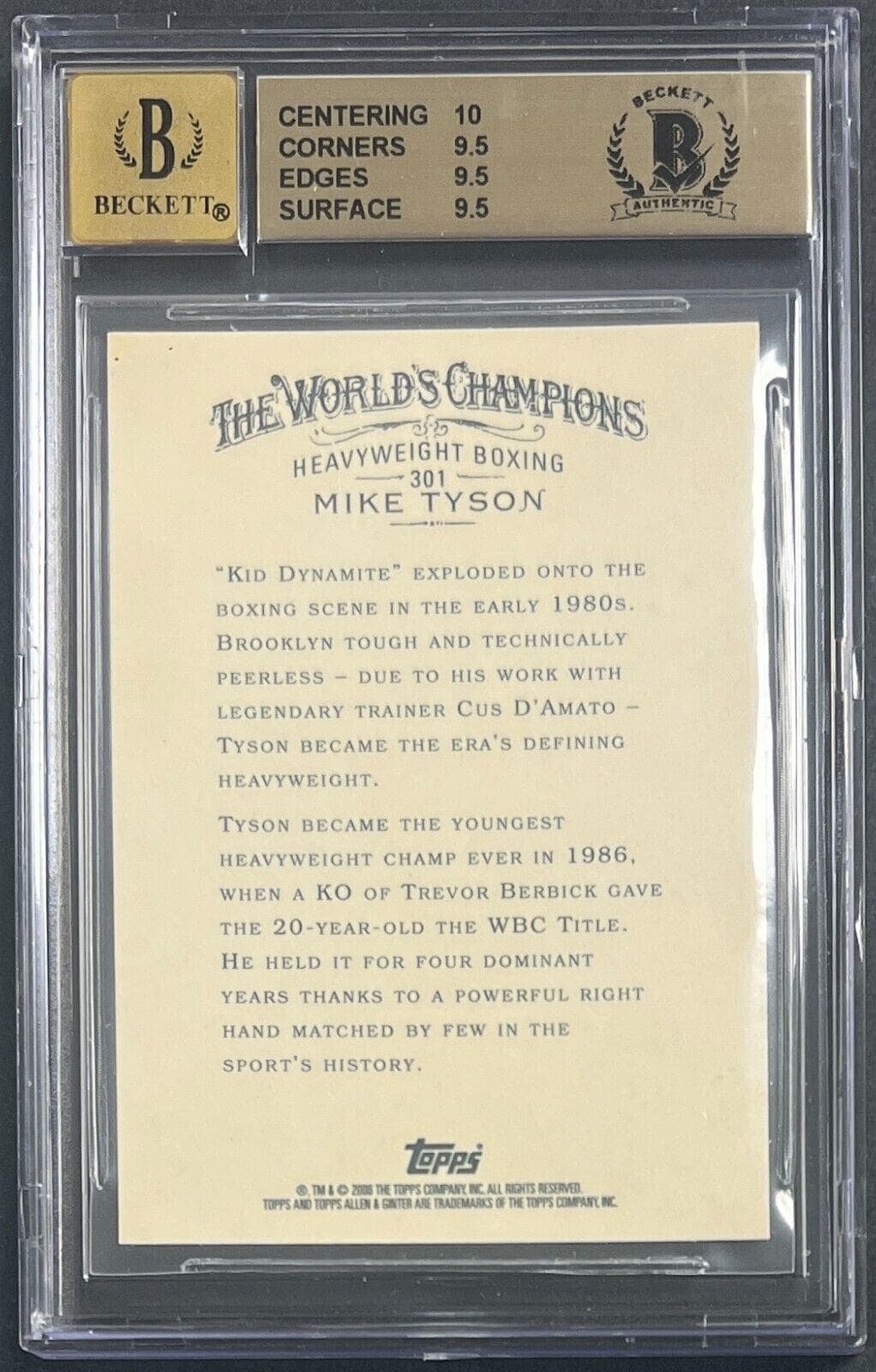 Mike Tyson Signed 2006 Topps Allen & Ginter Card #301 BAS GEM MINT 9.5 15332915 Mike Tyson Card 2006-topps-allen-ginter-301-gem, view 2, supplier stock photo