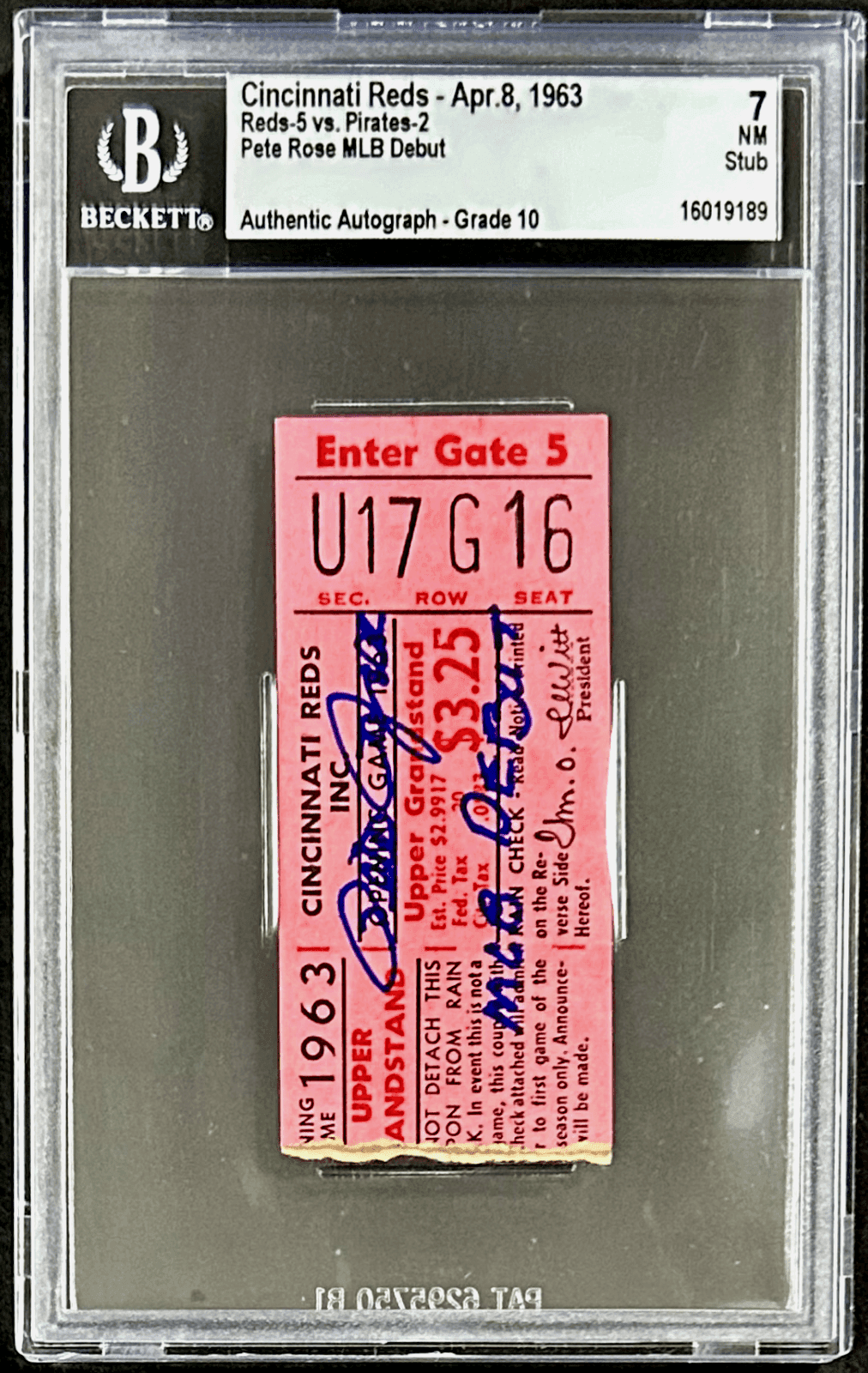 Pete Rose Signed Cincinnati Reds MLB Debut Ticket Stub 4-8-63 BAS 7 NM 16019189 Pete Rose Ticket Stub 16019189, Cincinnati Reds, view 2, supplier stock photo