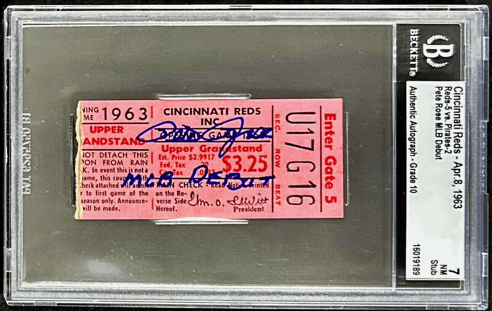 Pete Rose Signed Cincinnati Reds MLB Debut Ticket Stub 4-8-63 BAS 7 NM 16019189 Pete Rose Ticket Stub 16019189, Cincinnati Reds, supplier stock photo