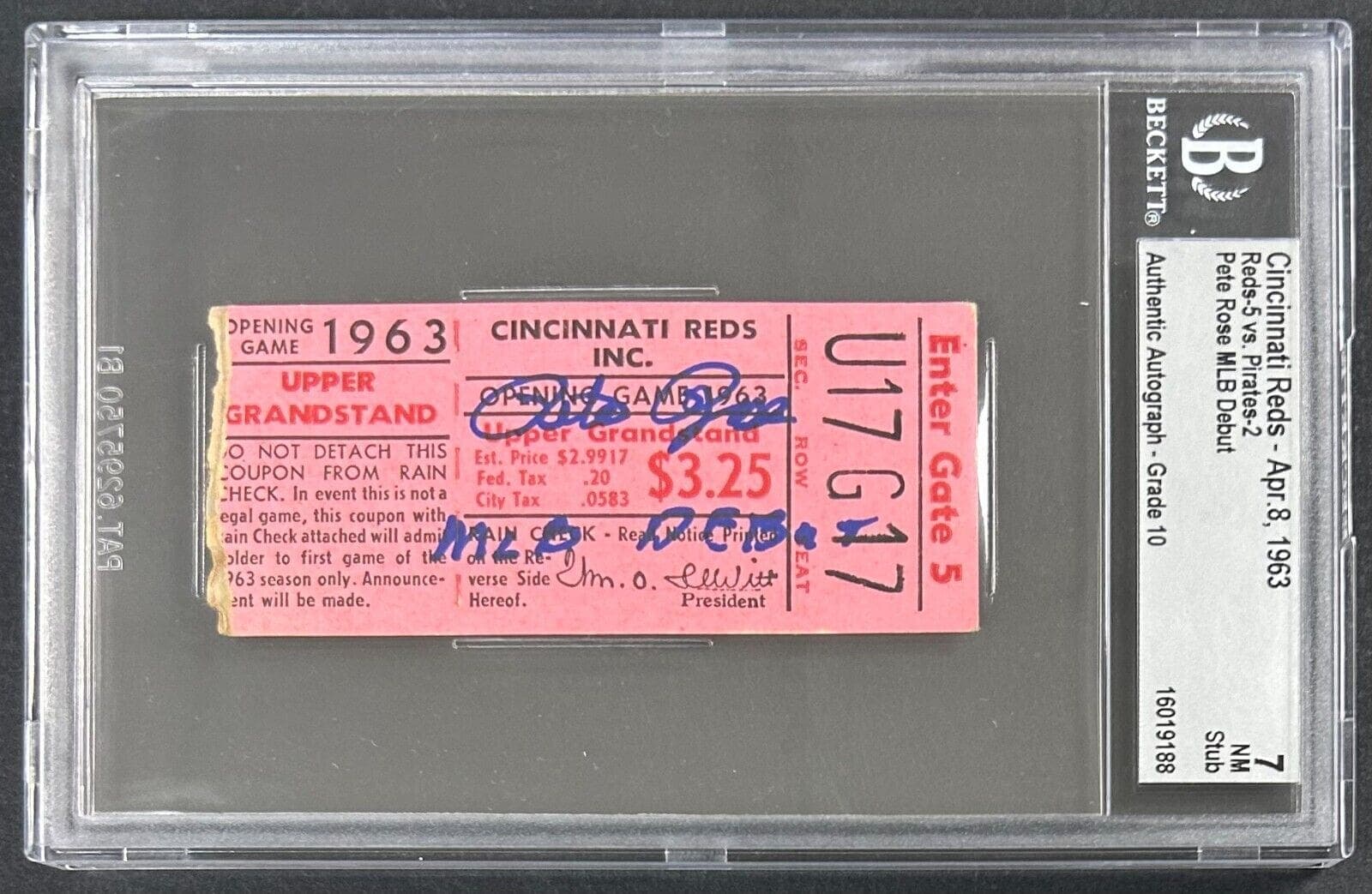 Pete Rose Signed Cincinnati Reds MLB Debut Ticket Stub 4-8-63 BAS 7 NM 16019188 Pete Rose Ticket Stub 16019188, Cincinnati Reds, supplier stock photo