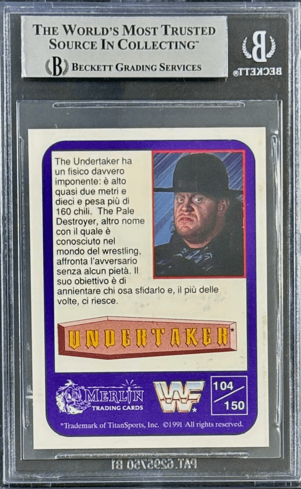 The Undertaker Signed 1991 Merlin WWF Italian RC Card #104 Beckett 15679769 Sil Undertaker Card 15679769, view 2, supplier stock photo