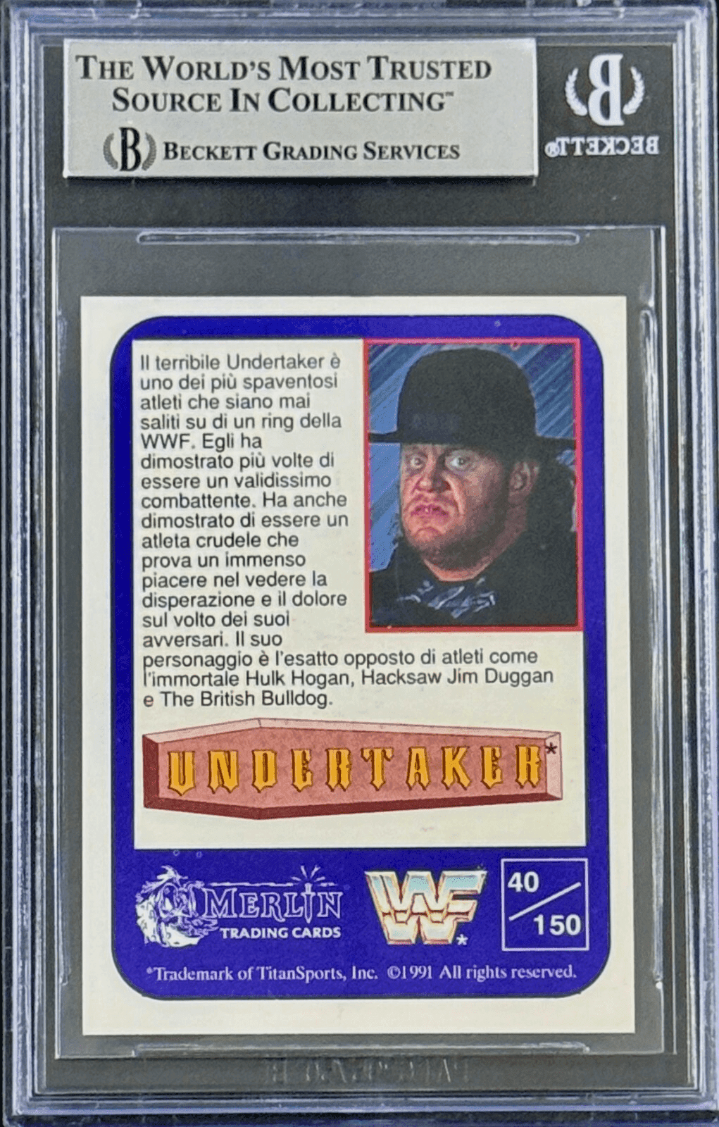 The Undertaker Signed 1991 Merlin WWF Italian RC Card #40 Beckett 14609809 Sil Undertaker Card 14609812, view 2, supplier stock photo