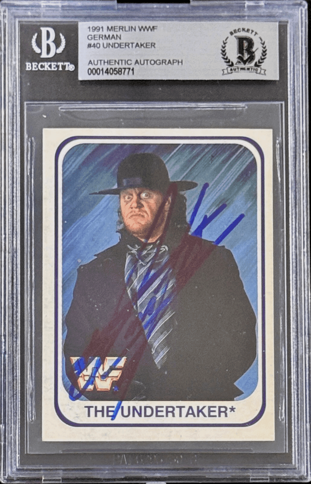 The Undertaker Signed 1991 Merlin WWF German RC Card #40 Beckett 14058771 Blue Undertaker Card 14058771, supplier stock photo
