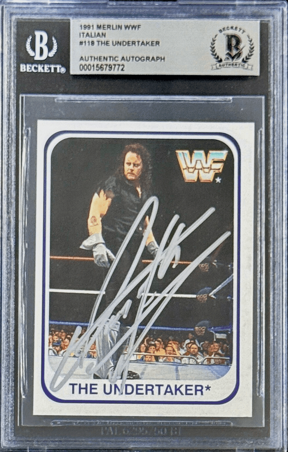 The Undertaker Signed 1991 Merlin WWF Italian RC Card #118 Beckett 15679772 Silv Undertaker Card 15679772, supplier stock photo