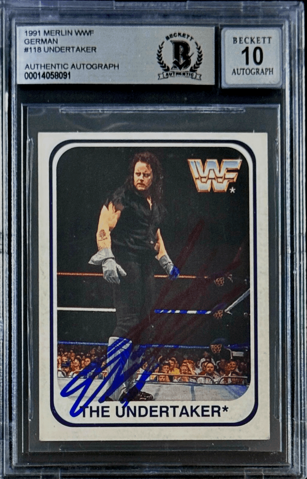 Undertaker Signed 1991 Merlin WWF German Card #118 Beckett 14058091 Auto 10 B Undertaker Card 14058091, supplier stock photo