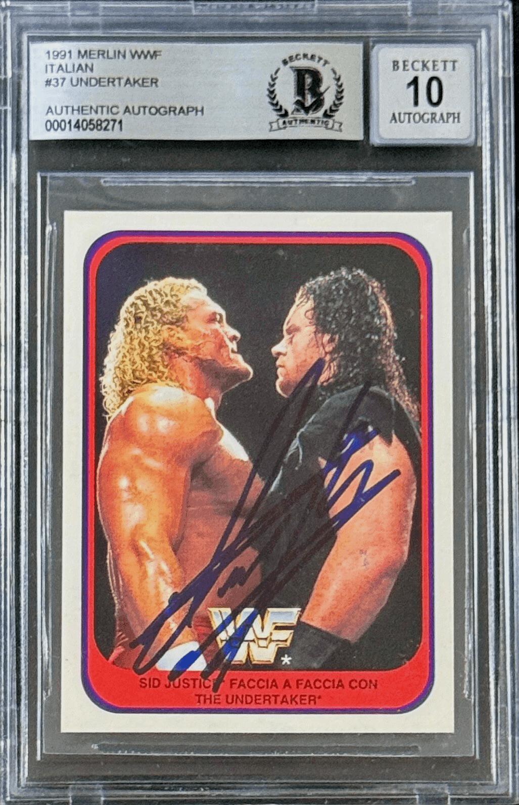Undertaker Signed 1991 Merlin WWF Italian Card #37 Beckett 14058271 Auto 10 B Undertaker Card 14058271, supplier stock photo