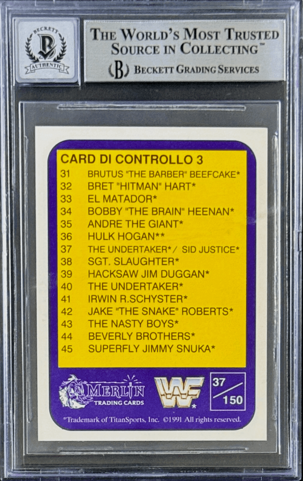 Undertaker Signed 1991 Merlin WWF Italian Card #37 Beckett 14058271 Auto 10 B Undertaker Card 14058271, view 2, supplier stock photo