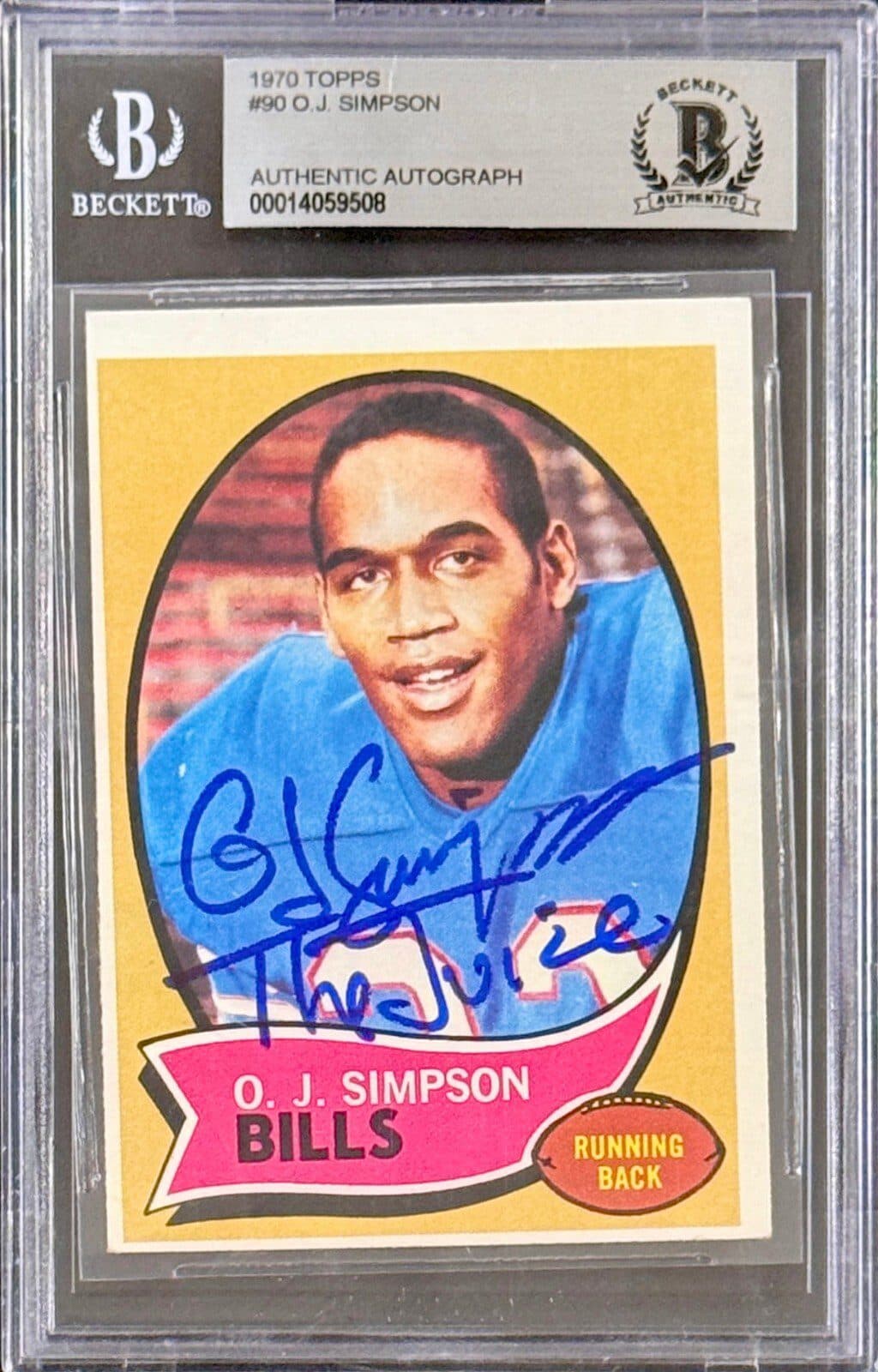 O.J. Simpson Signed 1970 Topps Rookie Card #90 BAS 14059508 The Juice O.J. Simpson Card 14059508, supplier stock photo