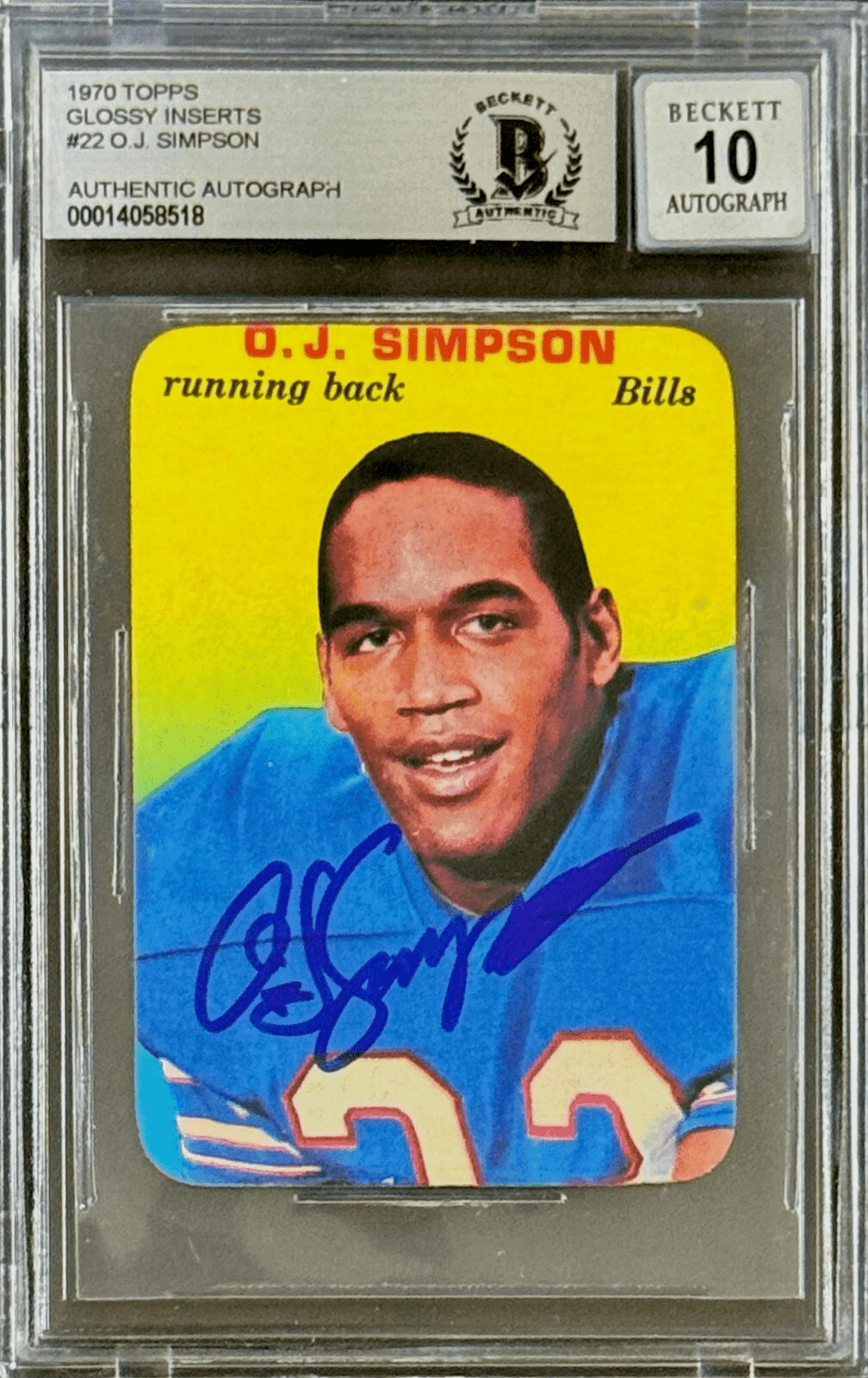 O.J. Simpson Signed 1970 Topps Super Card #24 Beckett 14058518 Auto 10 Rookie O.J. Simpson Card 14058518, Buffalo Bills, supplier stock photo