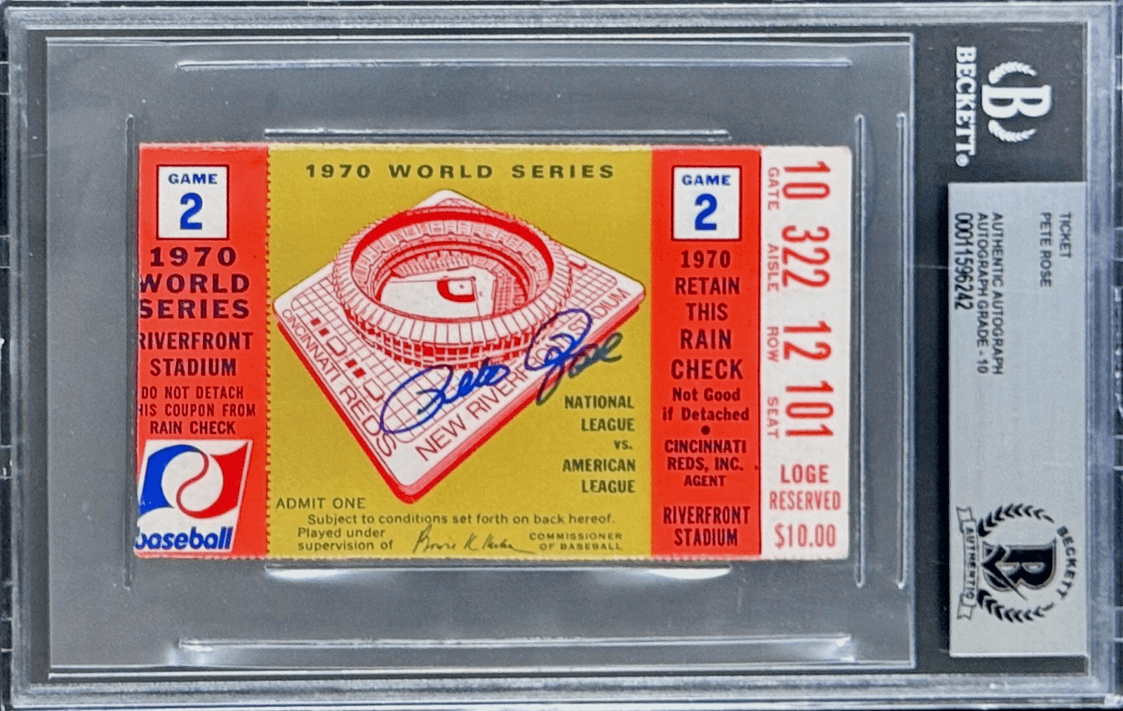 Pete Rose Signed 1970 World Series Game Ticket Stub Beckett 1596242 Auto 10 Pete Rose Ticket Stub 1596242-pete-rose-1970-world-series-game, Cincinnati Reds, supplier stock photo