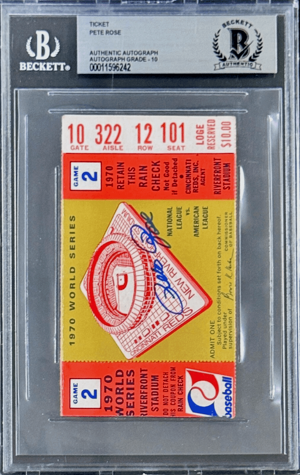 Pete Rose Signed 1970 World Series Game Ticket Stub Beckett 1596242 Auto 10 Pete Rose Ticket Stub 1596242-pete-rose-1970-world-series-game, Cincinnati Reds, view 2, supplier stock photo