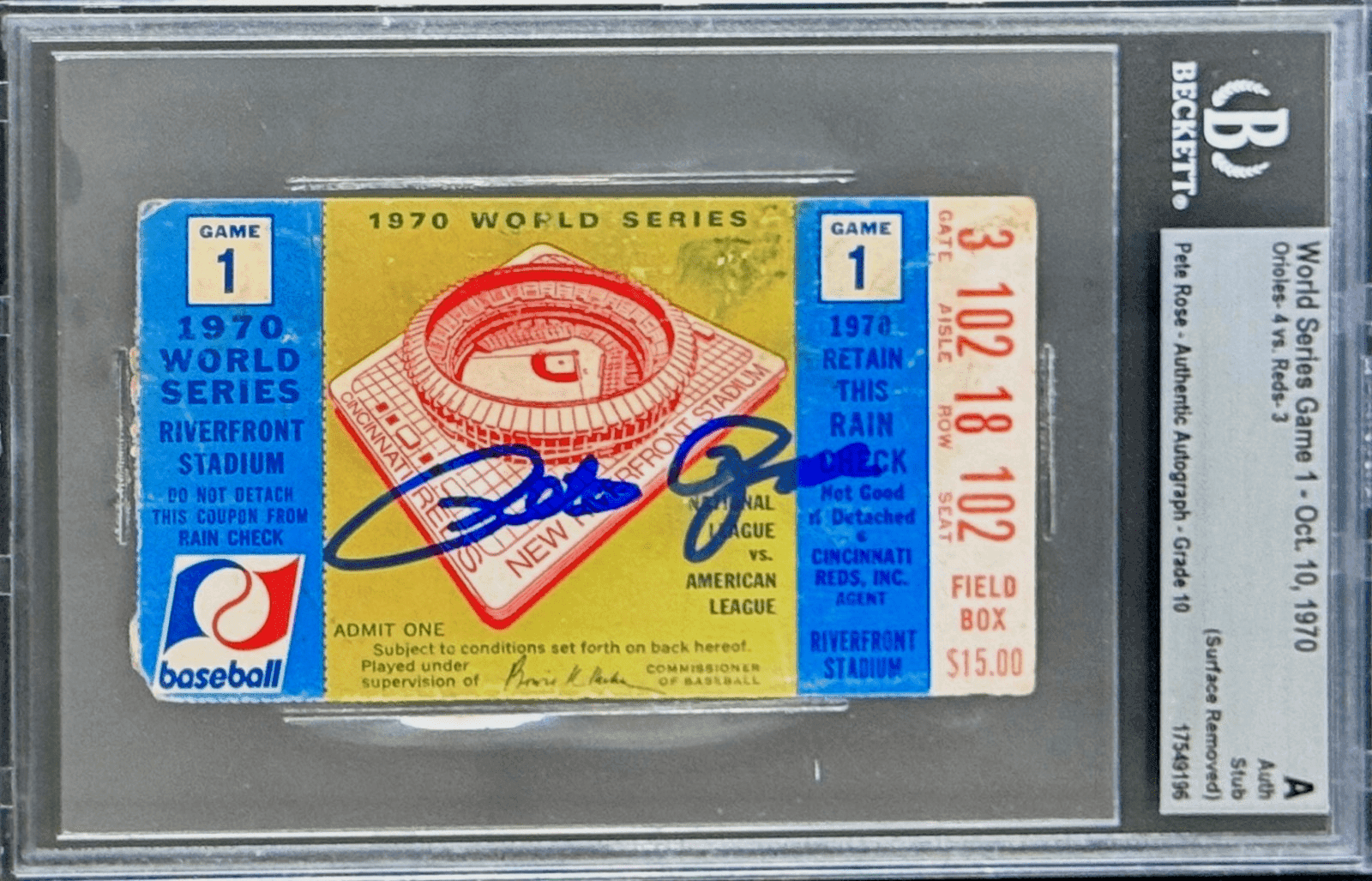 Pete Rose Signed 1970 World Series Game Ticket Stub Beckett A 17549196 Auto 10 Pete Rose Ticket Stub 17549196, Cincinnati Reds, supplier stock photo