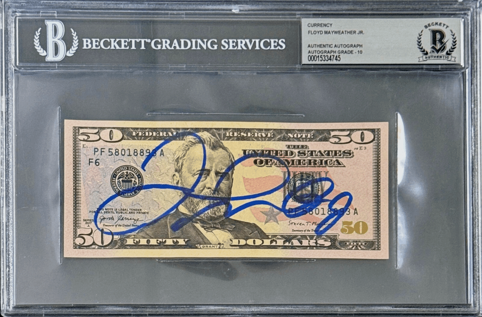 Floyd Mayweather Jr. Signed Currency $50 Bill Beckett 15334745 Auto 10 Floyd Mayweather Jr. Ticket Stub 15334745, supplier stock photo
