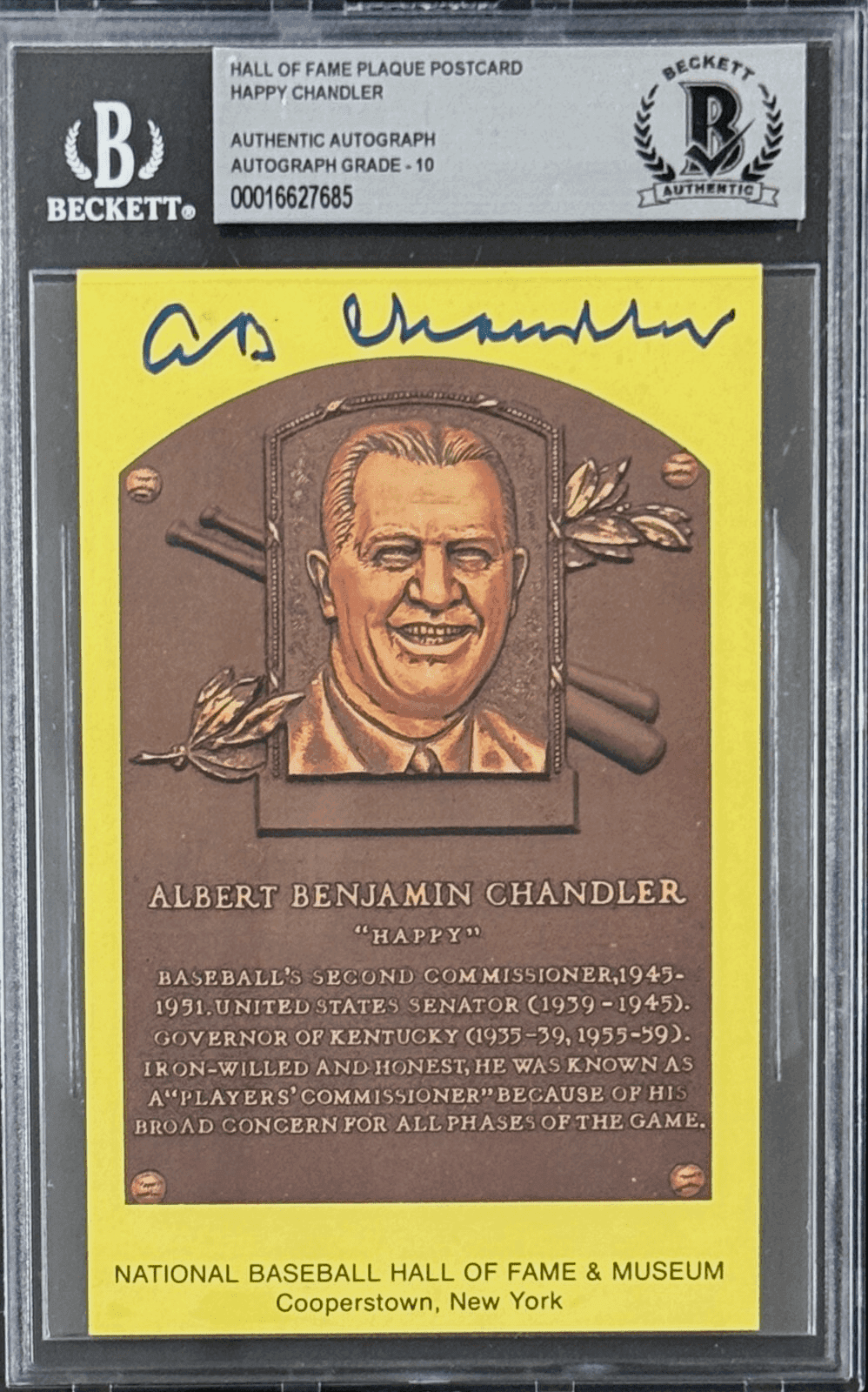 Happy Chandler Signed Autographed Hall of Fame Plaque Postcard Beckett 16627685 Happy Chandler Card 16627685, Philadelphia Phillies, supplier stock photo