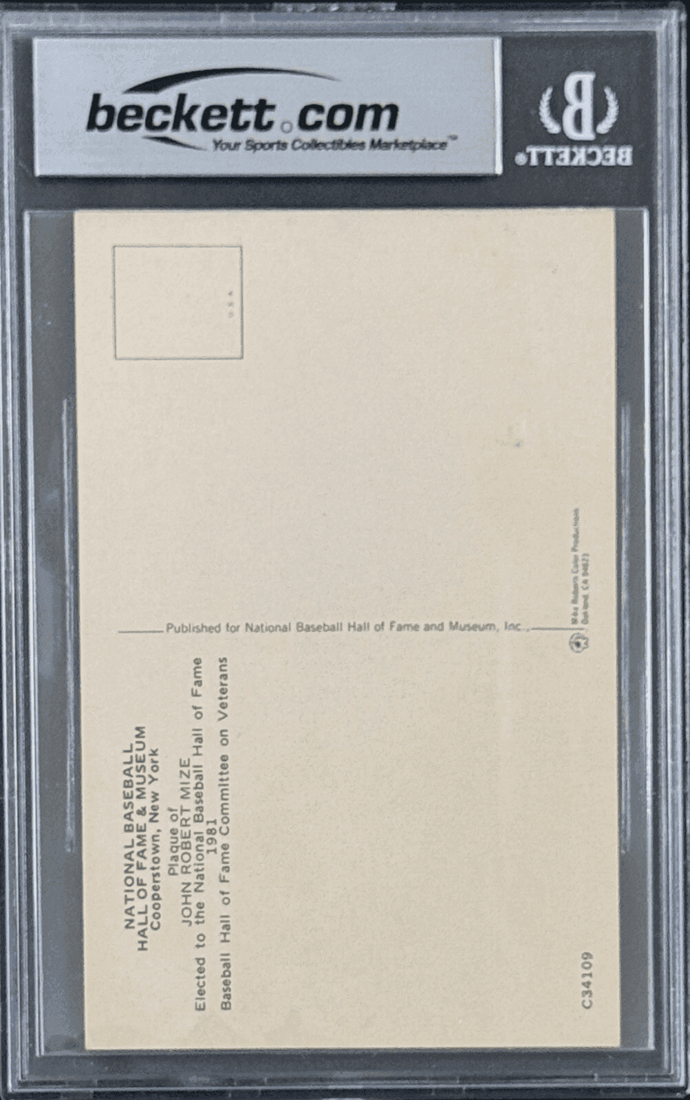 Johnny Mize Signed Autographed Hall of Fame Plaque Postcard Beckett 16627869 Johnny Mize Card 16627869, Philadelphia Phillies, view 2, supplier stock photo