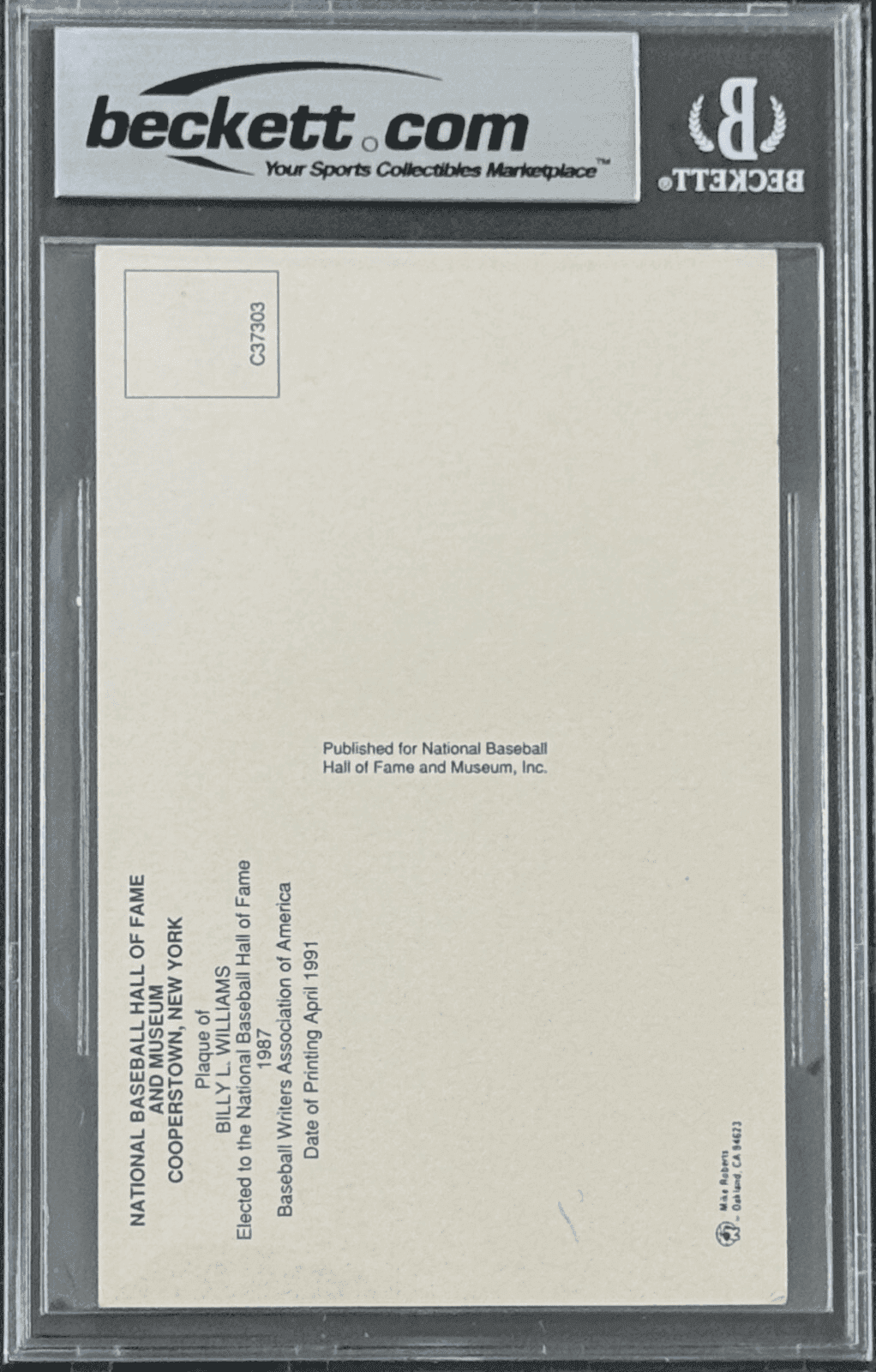 Billy Williams Signed Autographed Hall of Fame Plaque Postcard Beckett 16182974 Billy Williams Card 16182974, Chicago Cubs, view 2, supplier stock photo