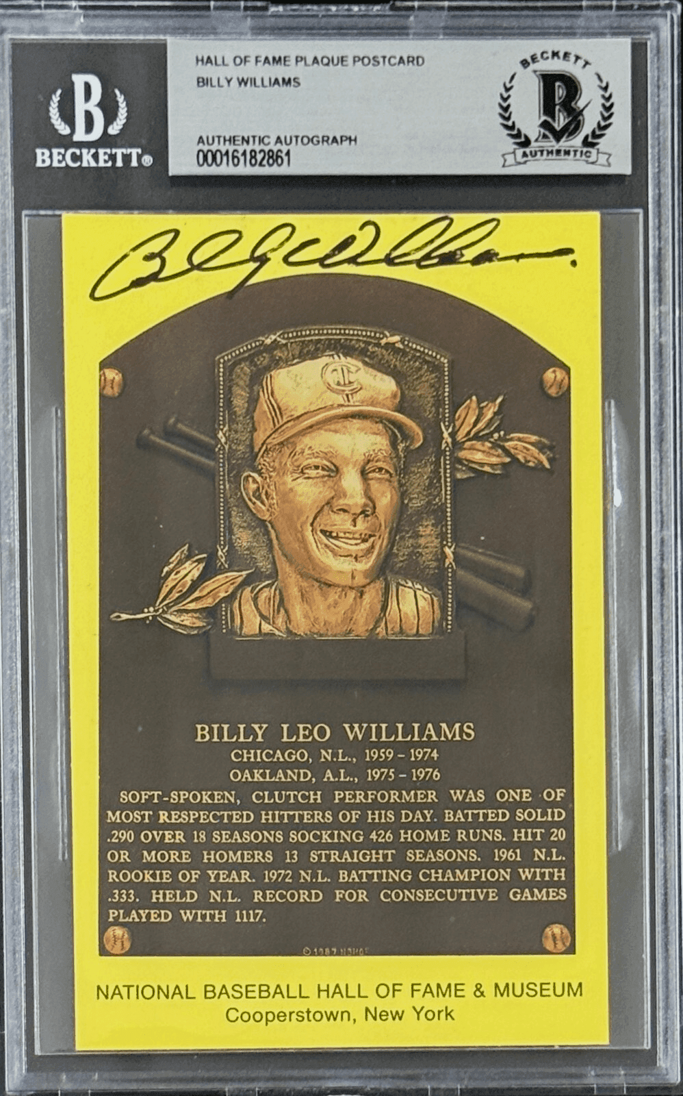 Billy Williams Signed Autographed Hall of Fame Plaque Postcard Beckett 16182861 Billy Williams Card 16182861, Chicago Cubs, supplier stock photo