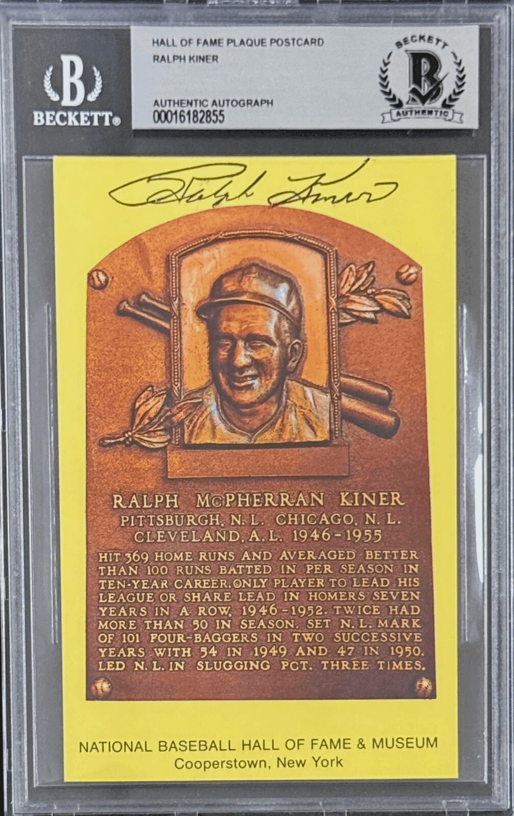 Ralph Kiner Signed Autographed Hall of Fame Plaque Postcard Beckett 16182855 Ralph Kiner Card 16182855, Pittsburgh Pirates, supplier stock photo