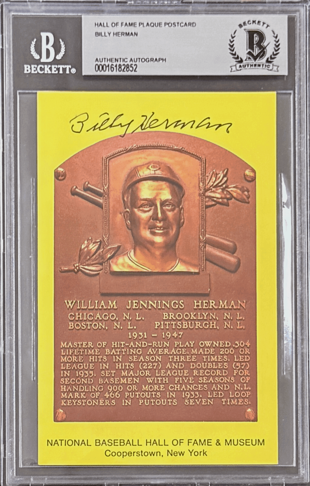 Billy Herman Signed Autographed Hall of Fame Plaque Postcard Beckett 16182852 Billy Herman Card 16182852, Pittsburgh Pirates, supplier stock photo