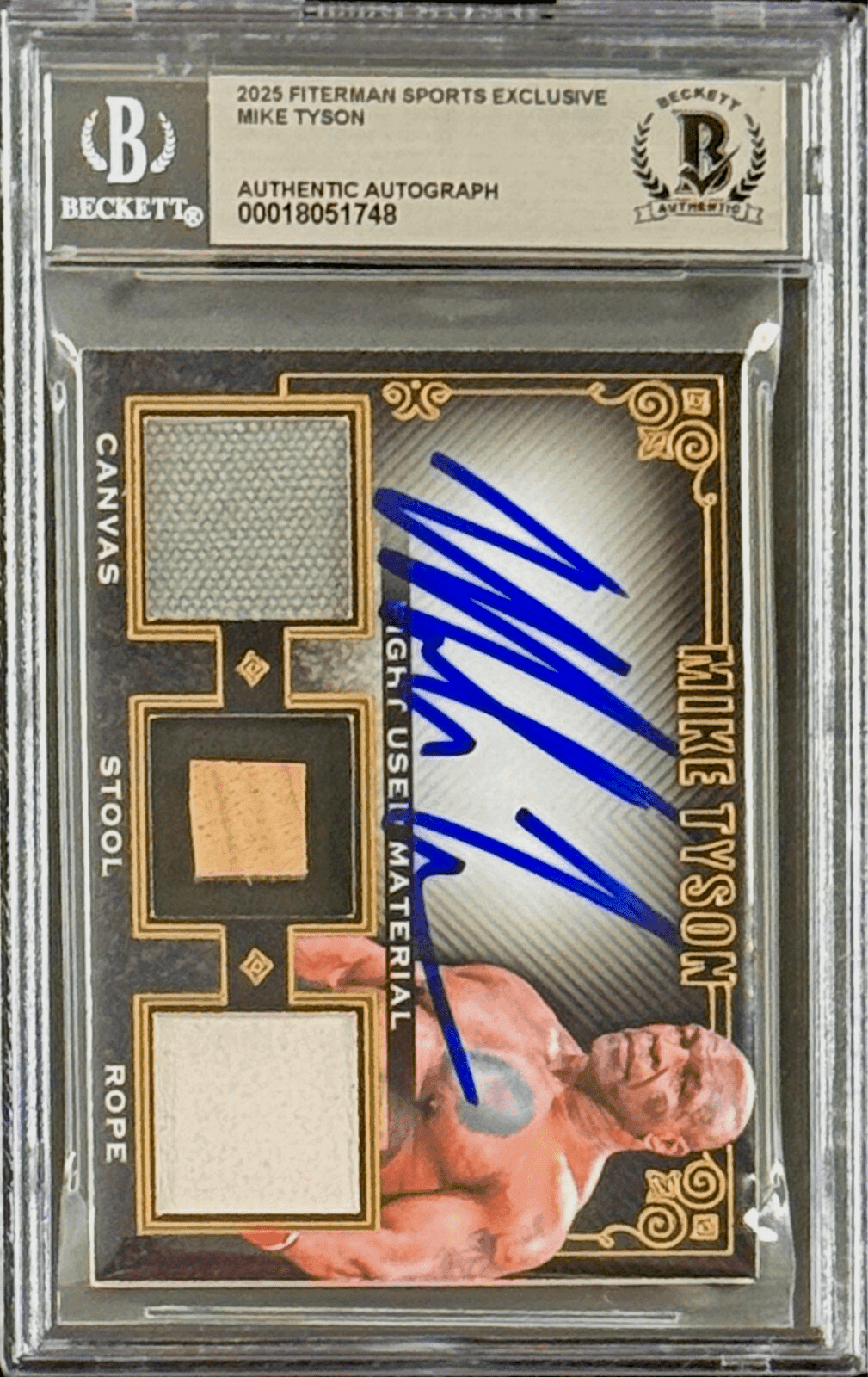 MIKE TYSON Triple Relic Card vs Jake Paul Fight Canvas Stool Rope BAS 18051748 Mike Tyson Card 18051748, view 2, supplier stock photo