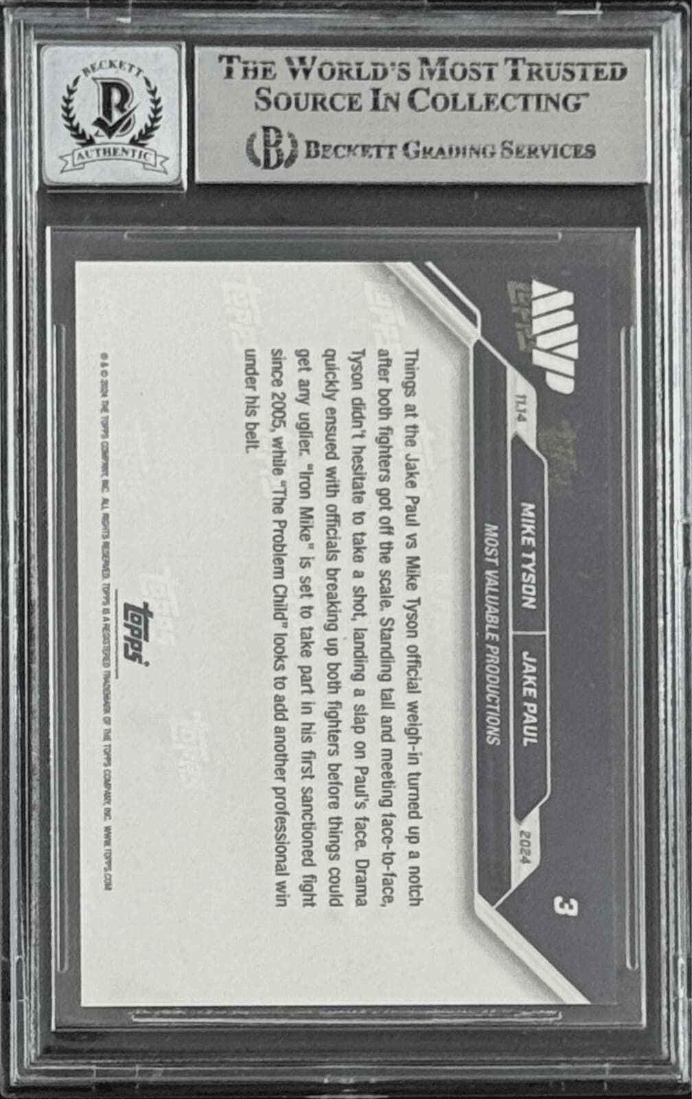 Mike Tyson Signed 2024 Topps NOW Blue Slap Card 7/49 #3 Auto 10 BAS 18049792 Mike Tyson Card 18049792, view 2, supplier stock photo