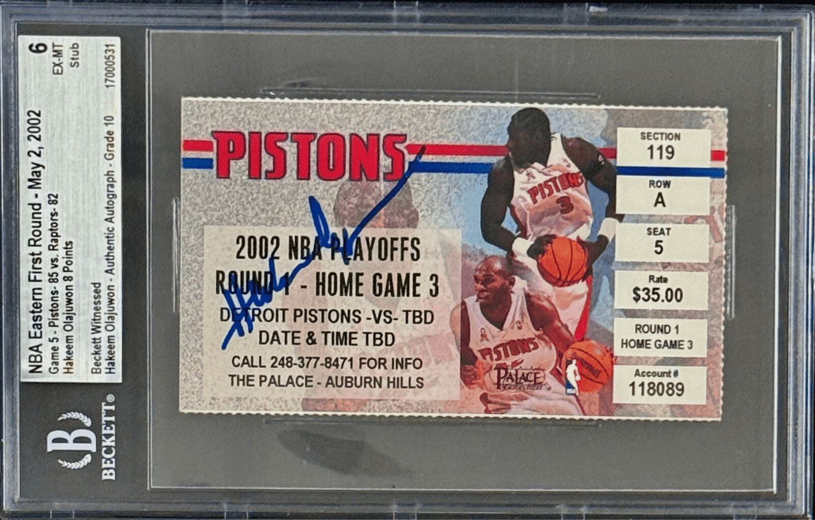 Hakeem Olajuwon Signed Hakeem’s Final NBA Game Ticket Stub 2002 Playoffs Beckett Hakeem Olajuwon Ticket Stub hakeem-olajuwon-hakeems-final-nba-game, Toronto Raptors, supplier stock photo