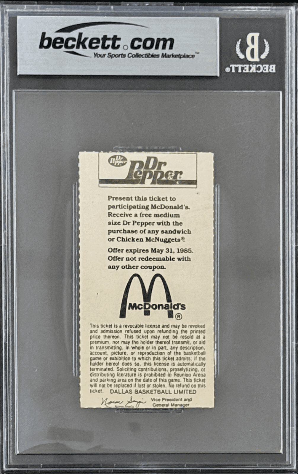 Hakeem Olajuwon Signed Apr. 6, 1985 Mavericks vs Rockets Ticket Stub Beckett Hakeem Olajuwon Ticket Stub hakeem-olajuwon-apr-6-1985-mavericks, Houston Rockets, view 2, supplier stock photo