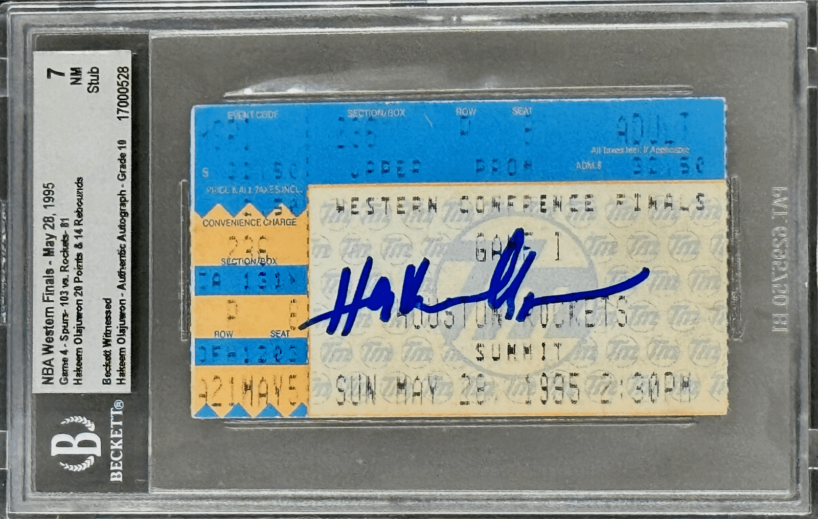 Hakeem Olajuwon Signed 1995 NBA Western Finals Rockets vs Spurs Ticket Stub BAS Hakeem Olajuwon Ticket Stub hakeem-olajuwon-1995-nba-western-finals, Houston Rockets, supplier stock photo