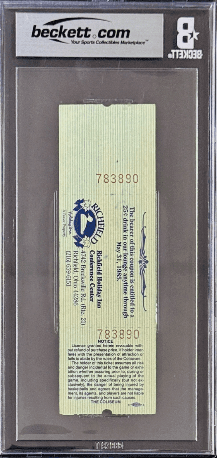 Hakeem Olajuwon Signed Feb. 16, 1985 Cavaliers vs Rockets Ticket Stub Beckett Hakeem Olajuwon Ticket Stub hakeem-olajuwon-feb-16-1985-cavaliers, Houston Rockets, view 3, supplier stock photo