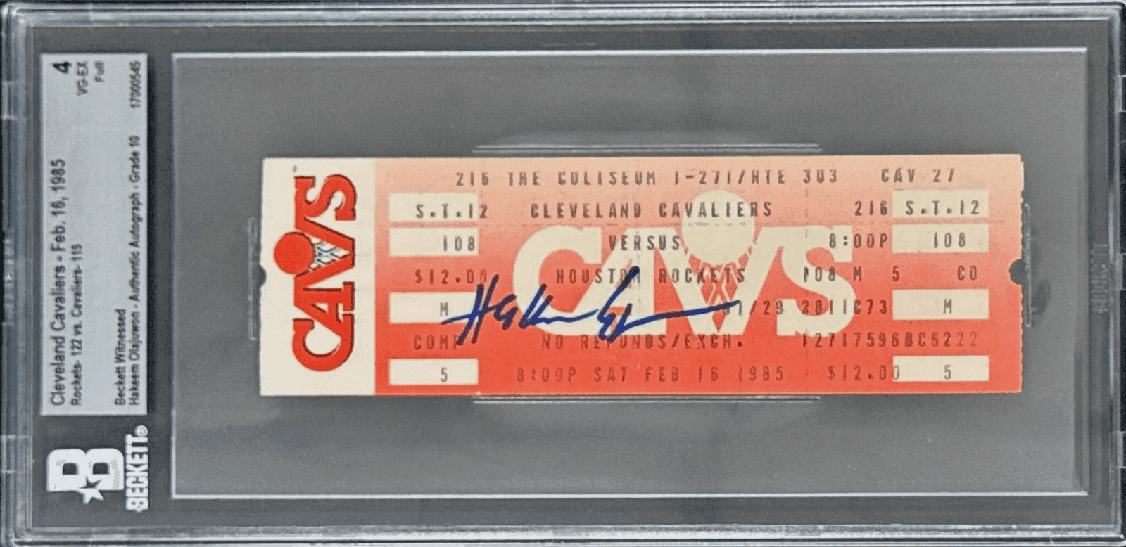 Hakeem Olajuwon Signed Feb. 16, 1985 Cavaliers vs Rockets Ticket Stub Beckett Hakeem Olajuwon Ticket Stub hakeem-olajuwon-feb-16-1985-cavaliers, Houston Rockets, supplier stock photo
