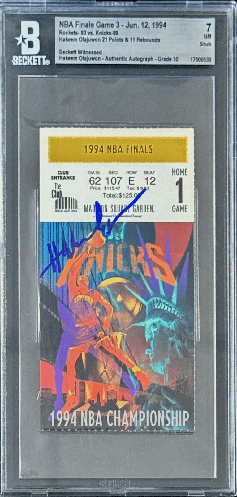Hakeem Olajuwon Signed 1994 NBA Finals Game 1 Rockets vs Knicks Ticket Stub BAS Hakeem Olajuwon Ticket Stub hakeem-olajuwon-1994-nba-finals-game, Houston Rockets, supplier stock photo
