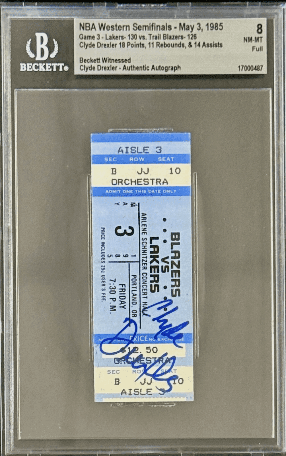 Clyde Drexler Signed 1985 NBA Western Semifinals Ticket Stub Beckett vs Lakers Clyde Drexler Ticket Stub clyde-drexler-1985-nba-western-semifinals, Portland Trail Blazers, view 2, supplier stock photo