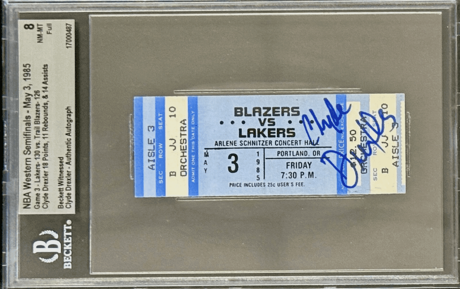 Clyde Drexler Signed 1985 NBA Western Semifinals Ticket Stub Beckett vs Lakers Clyde Drexler Ticket Stub clyde-drexler-1985-nba-western-semifinals, Portland Trail Blazers, supplier stock photo