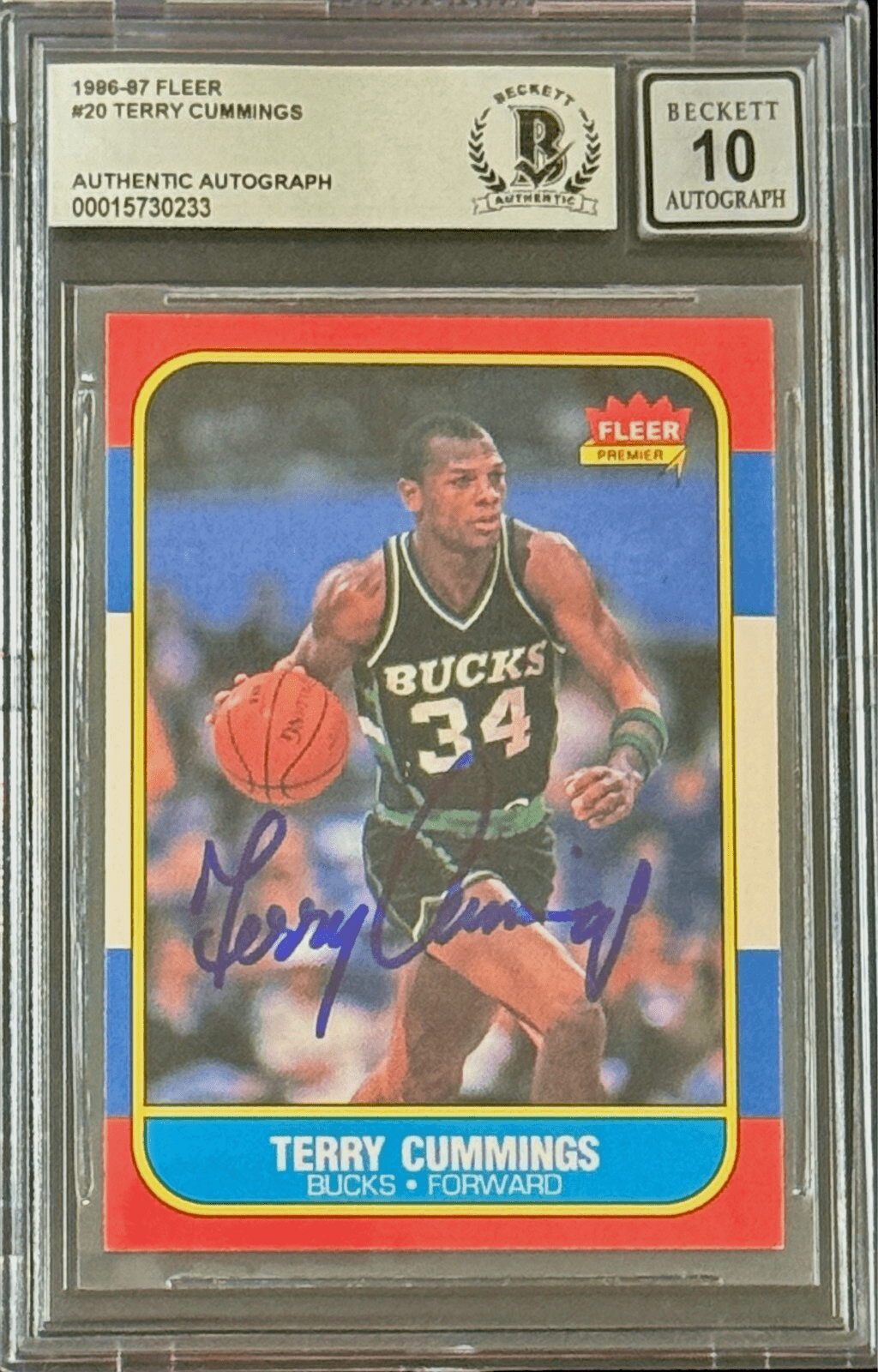Terry Cummings Signed Autographed 1986-87 Fleer Card #20 Beckett 15730233 Auto10 Terry Cummings Card 15730233, supplier stock photo
