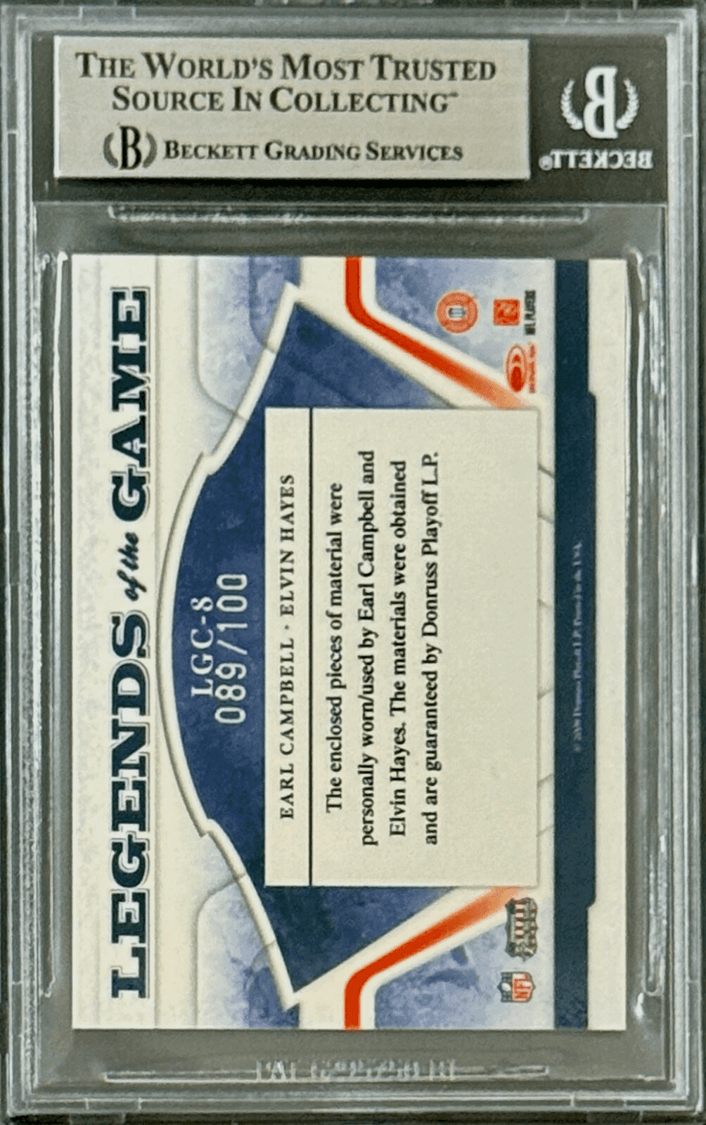 Earl Campbell Elvin Hayes Signed 2008 Donruss Sports Legends Card 8 Beckett /100 Earl Campbell Card elvin-hayes-2008-donruss-legends-8, view 3, supplier stock photo