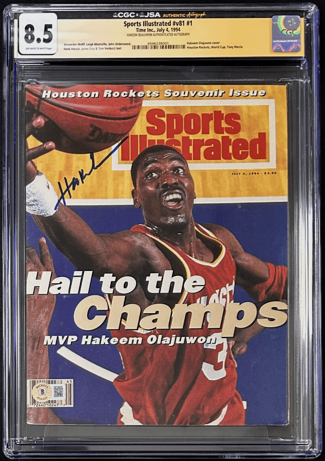 Hakeem Olajuwon Signed Sports Illustrated Newsstand Magazine 4/4/94 CGC 8.5 JSA Hakeem Olajuwon Other hakeem-olajuwon-illustrated-newsstand-magazine, Houston Rockets, supplier stock photo