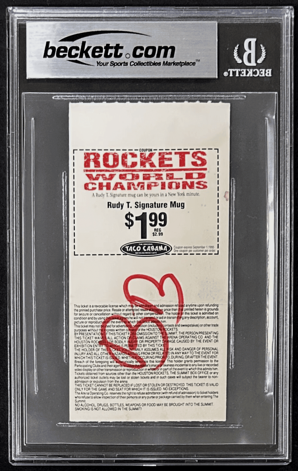 Hakeem Olajuwon Signed 1995 NBA Western Conference 1sr Round Game C Ticket BAS Hakeem Olajuwon Ticket Stub hakeem-olajuwon-1995-nba-western-conference, Houston Rockets, view 2, supplier stock photo