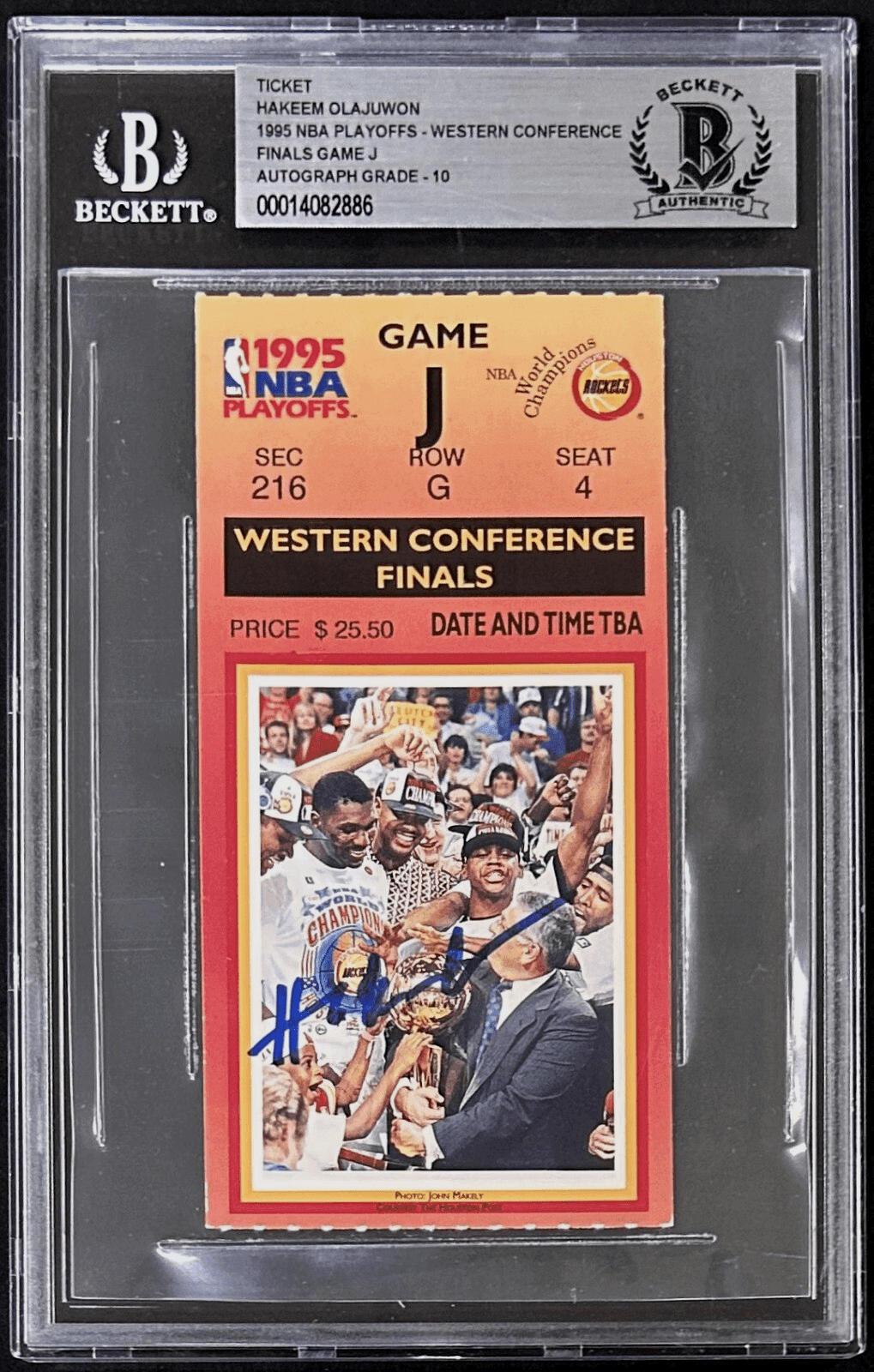 Hakeem Olajuwon Signed 1995 NBA Western Conference Finals Game J Ticket Beckett Hakeem Olajuwon Ticket Stub hakeem-olajuwon-1995-nba-western-conference, Houston Rockets, supplier stock photo