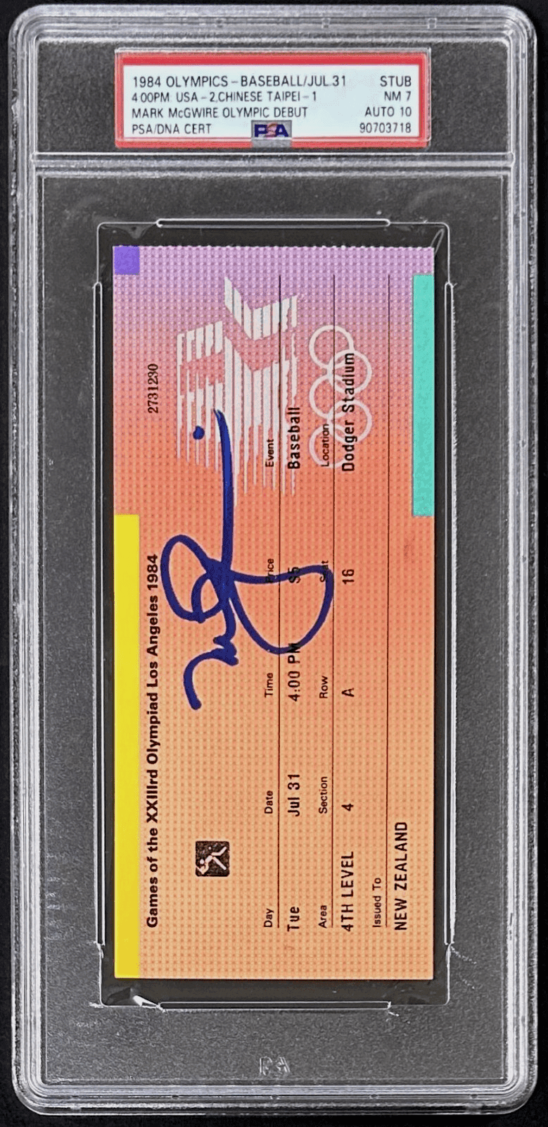 Mark McGwire 1984 Olympic Debut Signed July 31 1984 Ticket Stub PSA 90703718 USA Mark McGwire Ticket Stub 90703718, USA, view 2, supplier stock photo