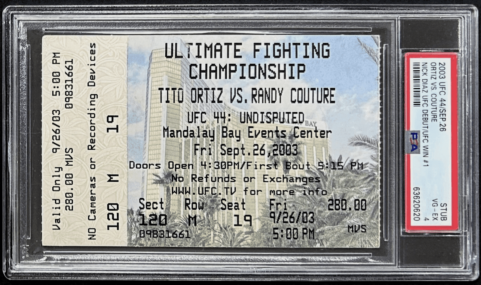 Nick Diaz Debut and 1st UFC Win Ticket Stub 2003 UFC 44 PSA VG-EX 4 Ticket Stub nick-diaz-debut-1st-ufc-win, supplier stock photo