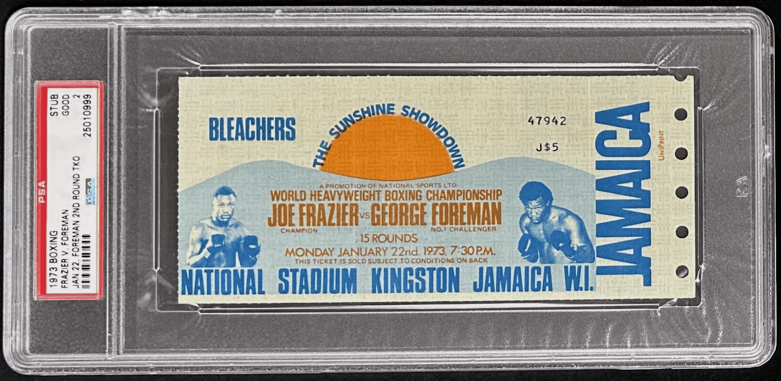 George Foreman vs Joe Frazier 1973 Boxing Ticket PSA 2 The Sunshine Showdown George Foreman Ticket Stub george-foreman-vs-joe-frazier-1973, supplier stock photo