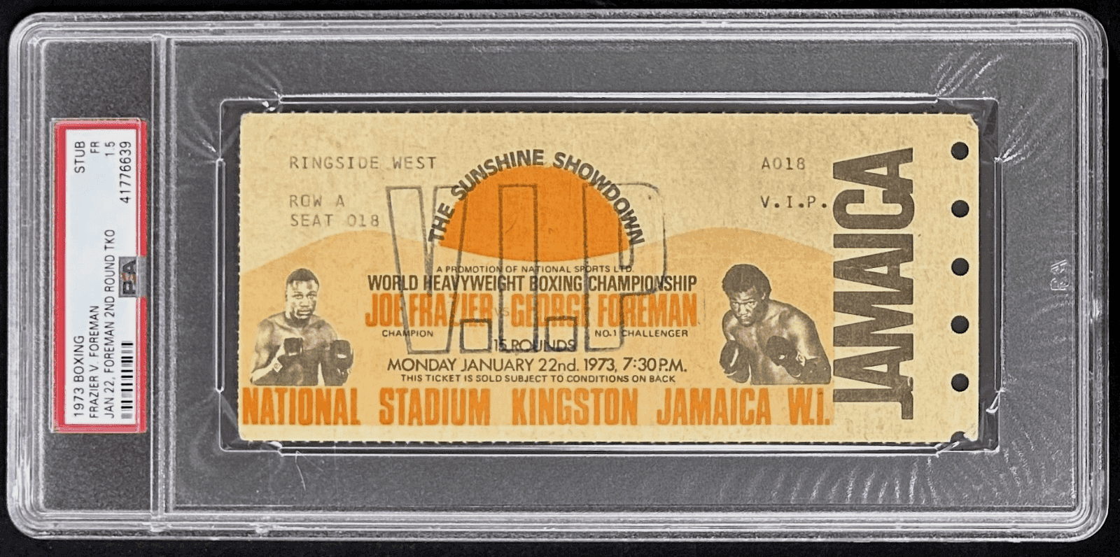 George Foreman vs Joe Frazier 1973 Boxing Ticket PSA 1.5 The Sunshine Showdown George Foreman Ticket Stub george-foreman-vs-joe-frazier-1973, supplier stock photo